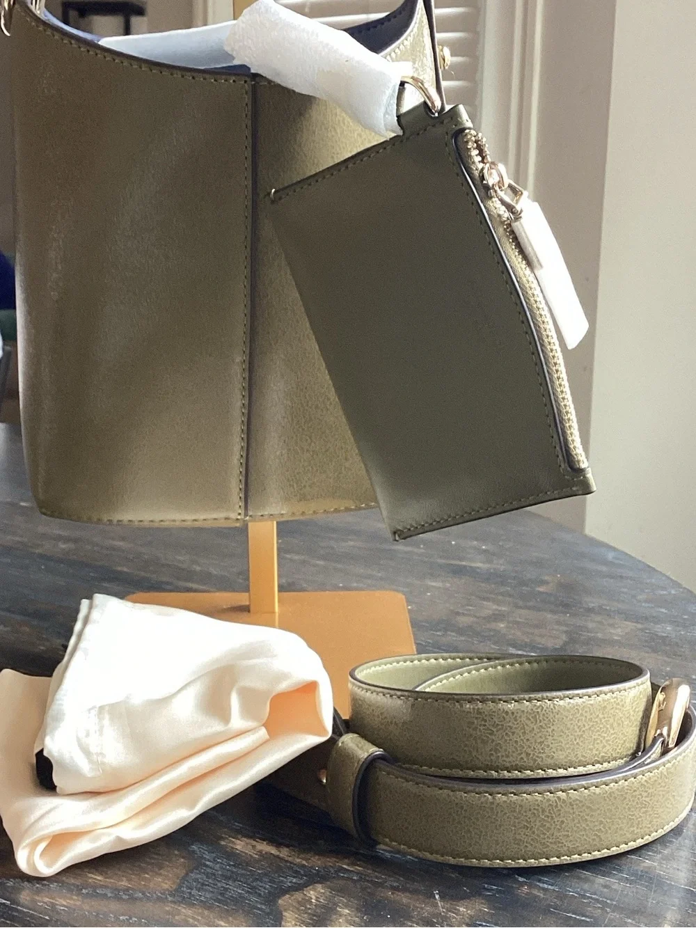 Kate Spade Halo Dried Thyme Glazed Leather Mini Bucket Bag